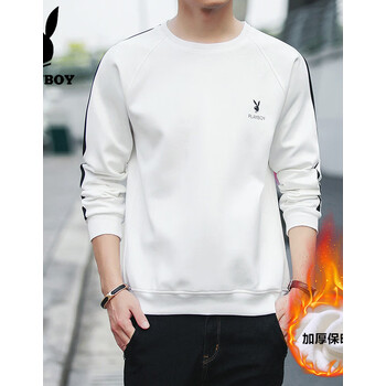 花花公子（PLAYBOY） 長袖 男士T恤 白色加絨（30172） XL，L，XXL，M，XXXL