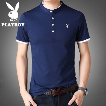 花花公子（PLAYBOY） 短袖 男士T恤 藍(lán)色短袖 