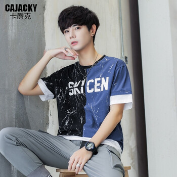 卡爵克（Cajacky） 五分袖 男士T恤 黑藍(lán)色 