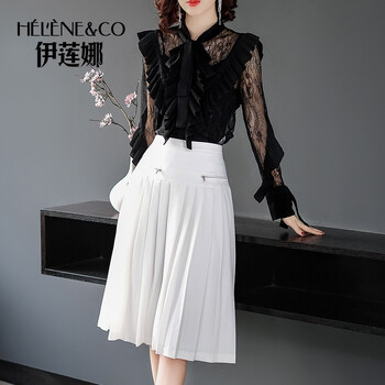 伊蓮娜（Helene & co） 純色 露背，綁帶，褶皺，蕾絲 連衣裙