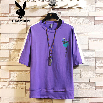 花花公子（PLAYBOY） 五分袖 男士T恤 紫色 