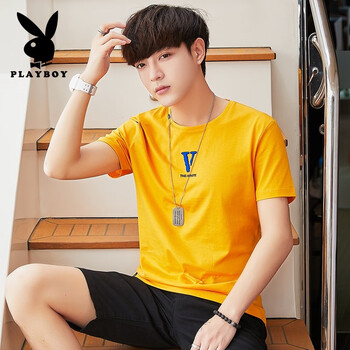 花花公子（PLAYBOY ESTABLISHED 1953） 短袖 男士T恤 9557黃色 