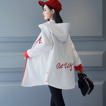 慕香 連帽 長(zhǎng)袖 女 短外套 口袋，刺繡，撞色，拉鏈，紐扣