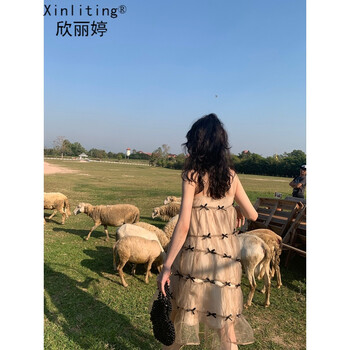 欣麗婷（Xinliting）  蝴蝶結(jié)，紗網(wǎng) 連衣裙