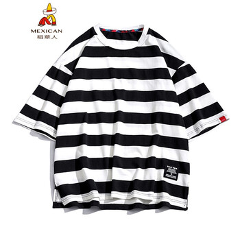 稻草人 五分袖 男士T恤 黑白條 T232-DSA007 
