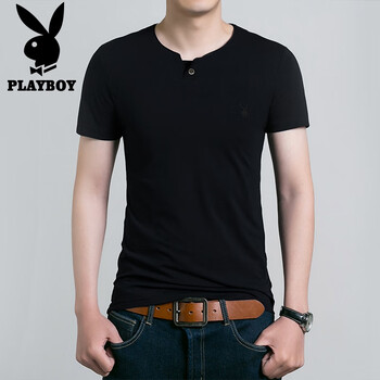 花花公子（PLAYBOY） 短袖 男士T恤 5701 黑色 