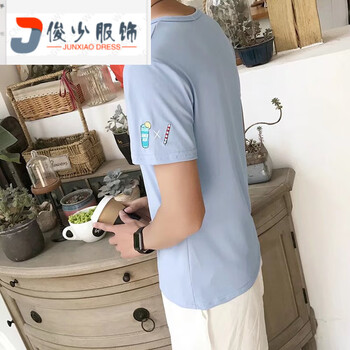 尊尚鳥（ zunshangniao） 短袖 男士T恤 水杯短袖 淺藍色 