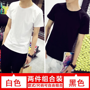 凌登（LingDeng） 短袖 男士T恤 純色 白色+黑色 