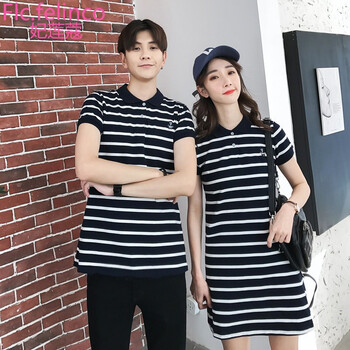 情侶裝夏裝女裙條紋