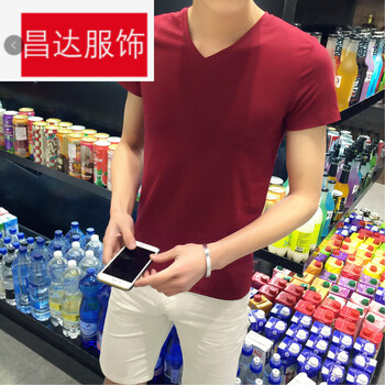 騎士普?。≒utin．rider） 短袖 男士T恤 酒紅色V領(lǐng) 