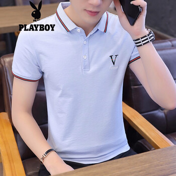 花花公子（PLAYBOY ESTABLISHED 1953） 短袖 男士T恤 A1604淺藍色 