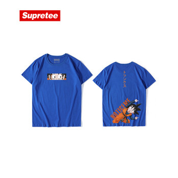 supretee 短袖 男士T恤 藍(lán)色橫排悟空+后背印花 