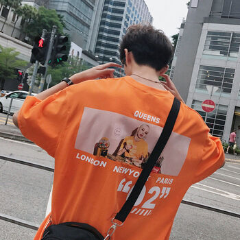 普戈斯（PUGESI） 五分袖 男士T恤 02圖案橙色 