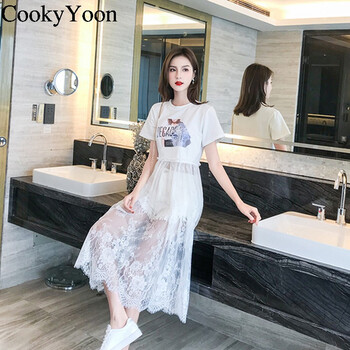 CookyYoon  拼接，褶皺，鏤空，提花，蕾絲 連衣裙