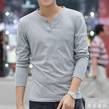 伊伊公主 長(cháng)袖 男士T恤 長(cháng)扣灰色 