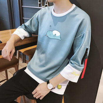 其他品牌 五分袖 男士T恤 113湖藍色【龍貓】 