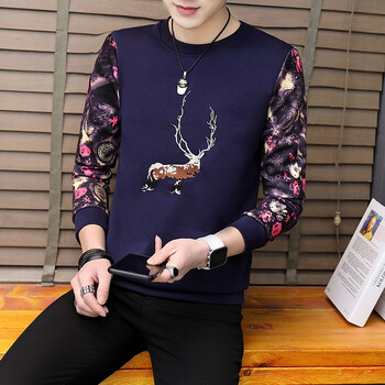 魯賓克 長(zhǎng)袖 男士T恤 314b-繡花鹿藏青色 XL，L，XXXL，XXL，M