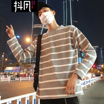抖風 長袖 男士T恤 灰色 