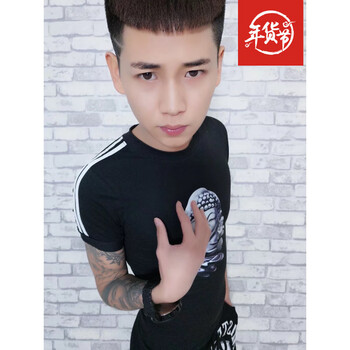 騎士普?。≒utin．rider） 短袖 男士T恤 黑色條子佛頭 