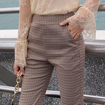 一米陽光 高腰 微喇褲 女 九分褲 休閑褲