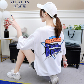 依黛琳（YIDAILIN） 印花 短袖 T恤 女 圓領(lǐng)