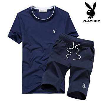 花花公子（PLAYBOY PHYSICAL） 短袖 男士T恤 SSMTTXTZ1826藍(lán)色加深藍(lán) 