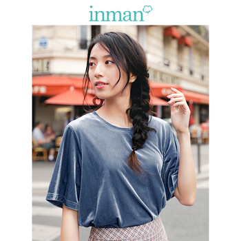 茵曼（INMAN） 褶皺 短袖 T恤 女 圓領(lǐng)