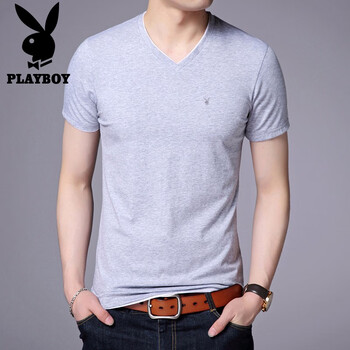 花花公子（PLAYBOY） 短袖 男士T恤 灰色短袖(D8808V領) 