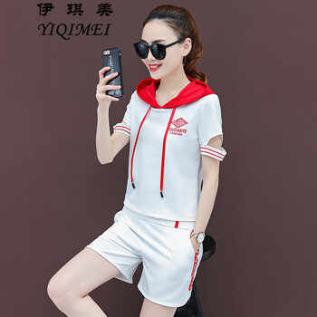 伊琪美（YIQIMEI） 3D，口袋，撞色，印花 短袖 T恤 女 連帽