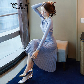 妍莉芬（yanlifen）  拼接，撞色，蝴蝶結(jié) 連衣裙
