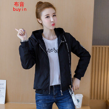 布音（Buyin） 連帽 長(zhǎng)袖 女 短外套 口袋，拉鏈，印花