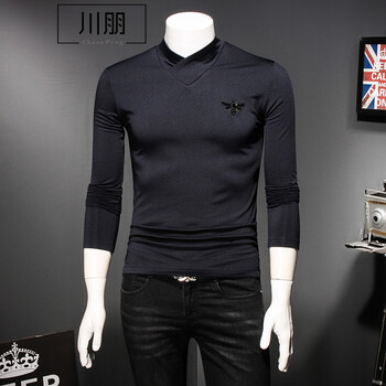 川朋 長袖 男士T恤 8337藏青色 XL，L，加大，XXL，XXXL，M
