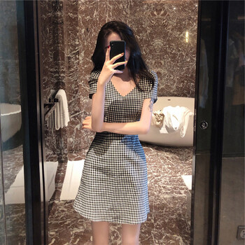 miss nitaly 格子，千鳥格 格子，拉鏈 連衣裙