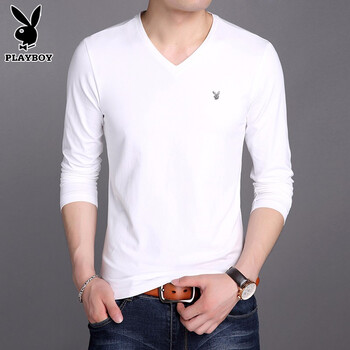 花花公子（PLAYBOY） 短袖 男士T恤 1508白色長(zhǎng)袖款 