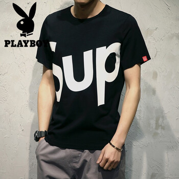 花花公子（PLAYBOY） 短袖 男士T恤 黑色 T12 