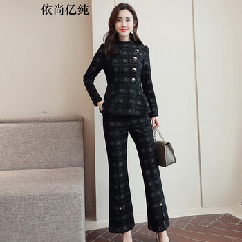 依尚億純（yishangyichun） 格子 開衩，紐扣 連衣裙