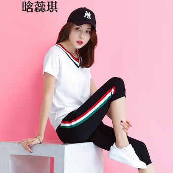 晗蕊琪 拼接，拼色，印花，貼布，螺紋 短袖 T恤 女 