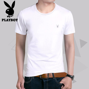 花花公子（PLAYBOY ESTABLISHED 1953） 短袖 男士T恤 白色(圓領(lǐng)) 