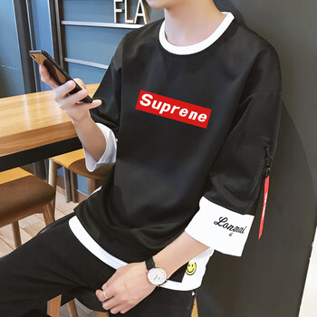 其他品牌 七分袖 男士T恤 114黑色【SUP】 