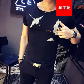 柏斐荻（BYPHYTEE） 短袖 男士T恤 大鶴 短袖黑 