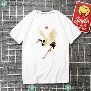 途尊（kingtrip） 短袖 男士T恤 白 仙鶴展翅 