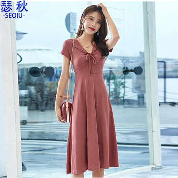 瑟秋（SEQIU） 純色 綁帶 連衣裙