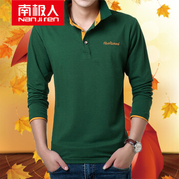 南極人（Nanjiren） 長袖 男士T恤 墨綠橘領(lǐng) XL，L，XXXL，XXL，M