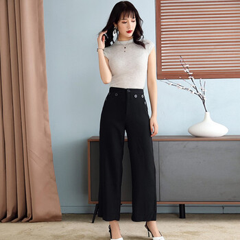 千嬌蝶（QIANJIAODIE） 高腰  女 九分褲 休閑褲