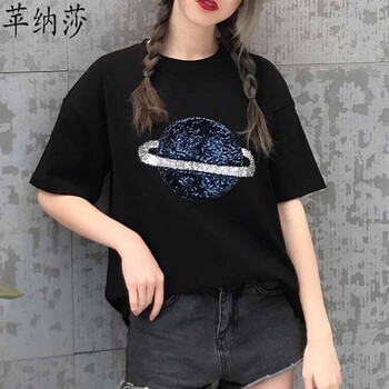 蘋納莎 亮片 短袖 T恤 女 圓領(lǐng)
