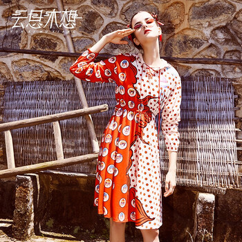 云思木想 格子 拼色 連衣裙