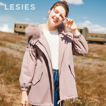 LESIES  長(zhǎng)袖 女 短外套 毛領(lǐng)，抽繩