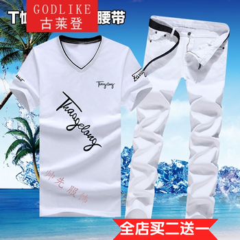 古萊登（GODLIKE） 短袖 男士T恤 白色 斜字母白/白褲 XL，L，XXL，M