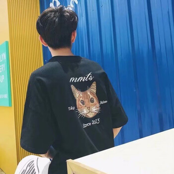 歐簡(jiǎn)圖（oujiantu）（oujiantu） 五分袖 男士T恤 前后貓黑色 短袖 