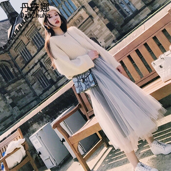 丹珠娜（DanZhuNa） 純色 拼接，紗網(wǎng) 連衣裙